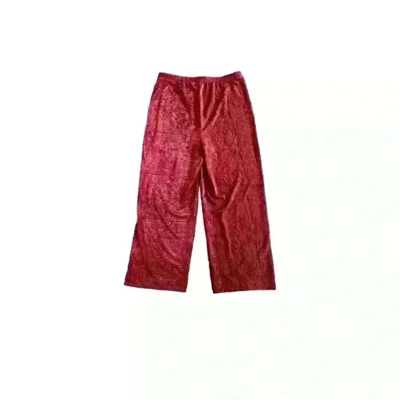 Women's Wide Leg Pants Burgundy size M Medium Textured Trouser Pull On - Picture 2 of 6